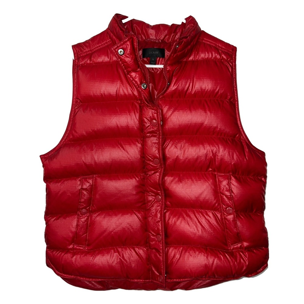 J. Crew Womens Red Quilted Puffer Vest Down Fill Ripstop XL-Pockets